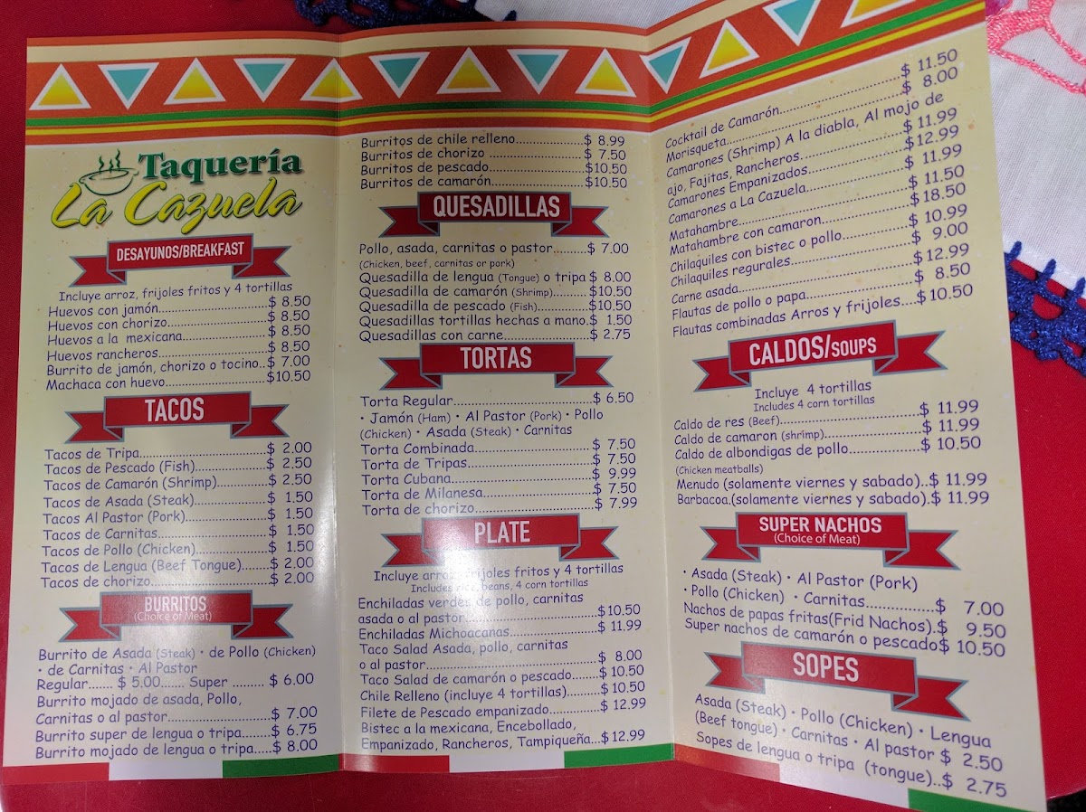 Menu Taqueria La Cazuela-5